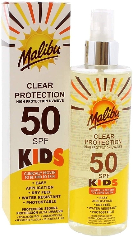 Сонцезахисний спрей для дітей - Malibu Kids Clear Protection Spray SPF 50 — фото N1