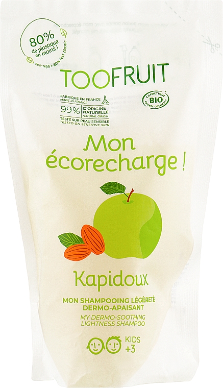 Смягчающий легкий шампунь яблоко-миндаль - TOOFRUIT Kapidoux Dermo-Soothing Shampoo (дой-пак)
