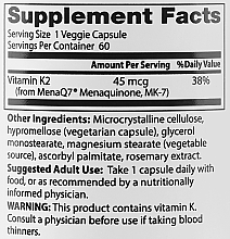 Натуральный витамин K2 MK-7 с MenaQ7, 45 мкг, капсулы - Doctor's Best  — фото N2