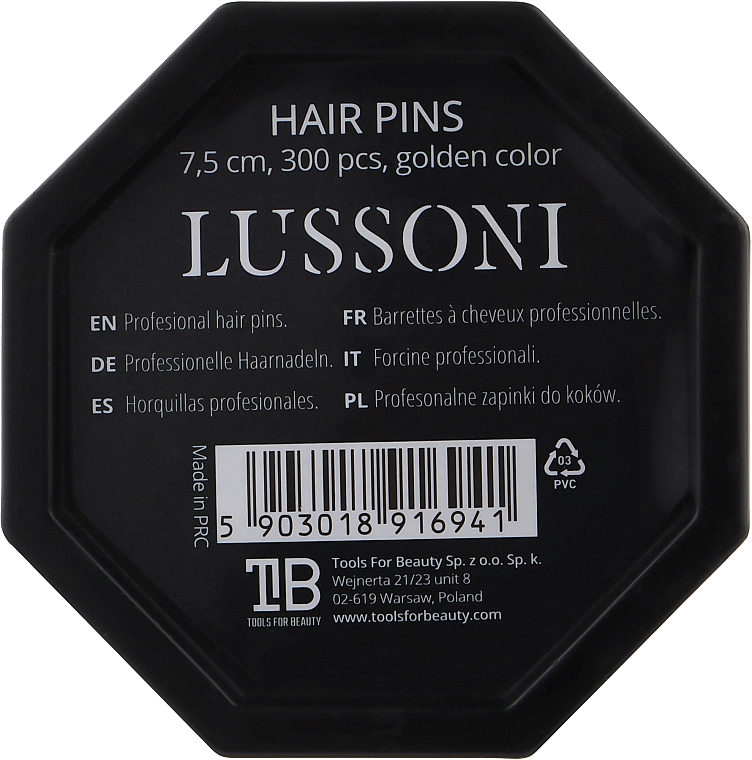 Шпильки прямі для волосся, золотисті, 7.5 см - Lussoni Hair Pins Golden — фото N2