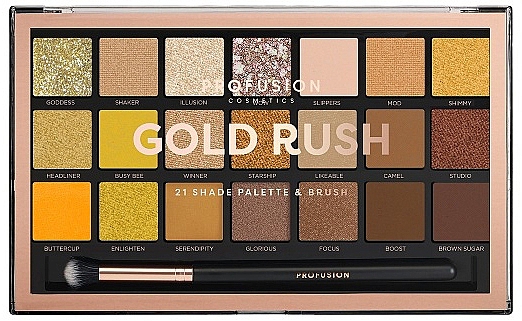 Палетка теней для век - Profusion Cosmetics Gold Rush 21 Shade Palette & Brush — фото N1