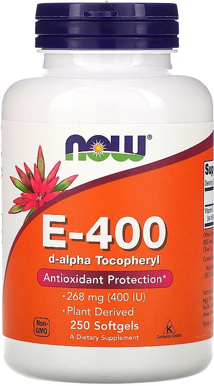 Капсулы "Витамин E-400" - Now Foods Vitamin E-400 D-Alpha Tocopheryl Softgels — фото N3