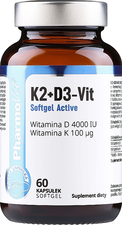 Витамин K2 + D3 в желейных капсулах - Pharmovit Clean Label K2 + D3-Vit Softgel Active — фото N1
