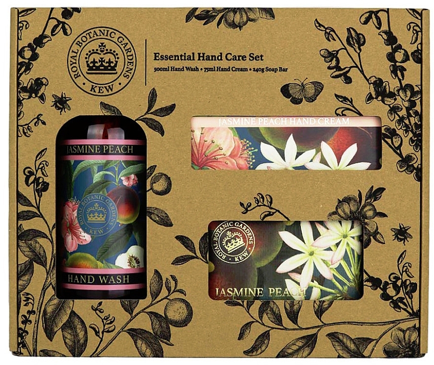 Набор - The English Soap Company Jasmine Peach Essential Hand Care Set (soap/240g + h/cr/75ml + h/wash/500ml) — фото N1