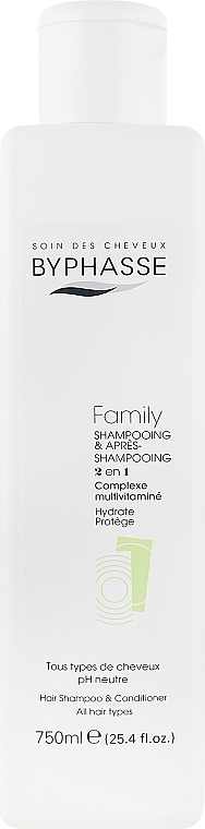 Шампунь 2 в 1 для всех типов волос с мультивитаминным комплексом - Byphasse Family Shampoo and Conditioner Multivitamin Complex 2In1 All Hair Types 