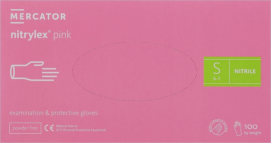 Перчатки нитриловые, смотровые, розовые, размер S - Mercator Medical Nitrylex Pink — фото N1
