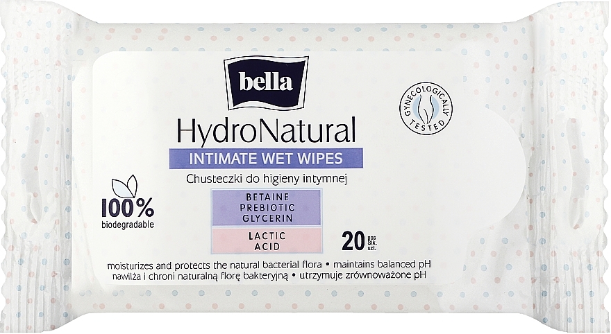 Влажные салфетки для интимной гигиены, 20 шт. - Bella Hydro Natural Wet Wipes — фото N1