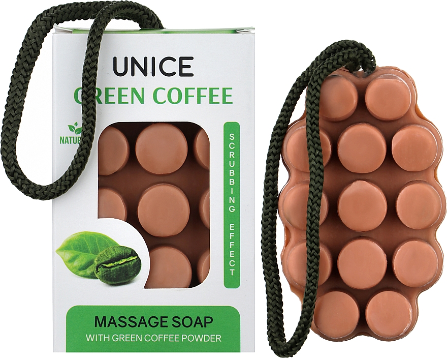 Натуральное массажное мыло-скраб с зеленым кофе - Unice Green Coffee Massage Soap  — фото N2