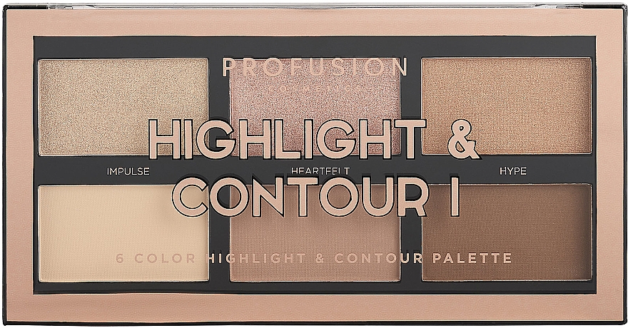 Палетка для макияжа лица - Profusion Cosmetics Highlight & Contour I 6 Color Highlight & Contour Palette — фото N1
