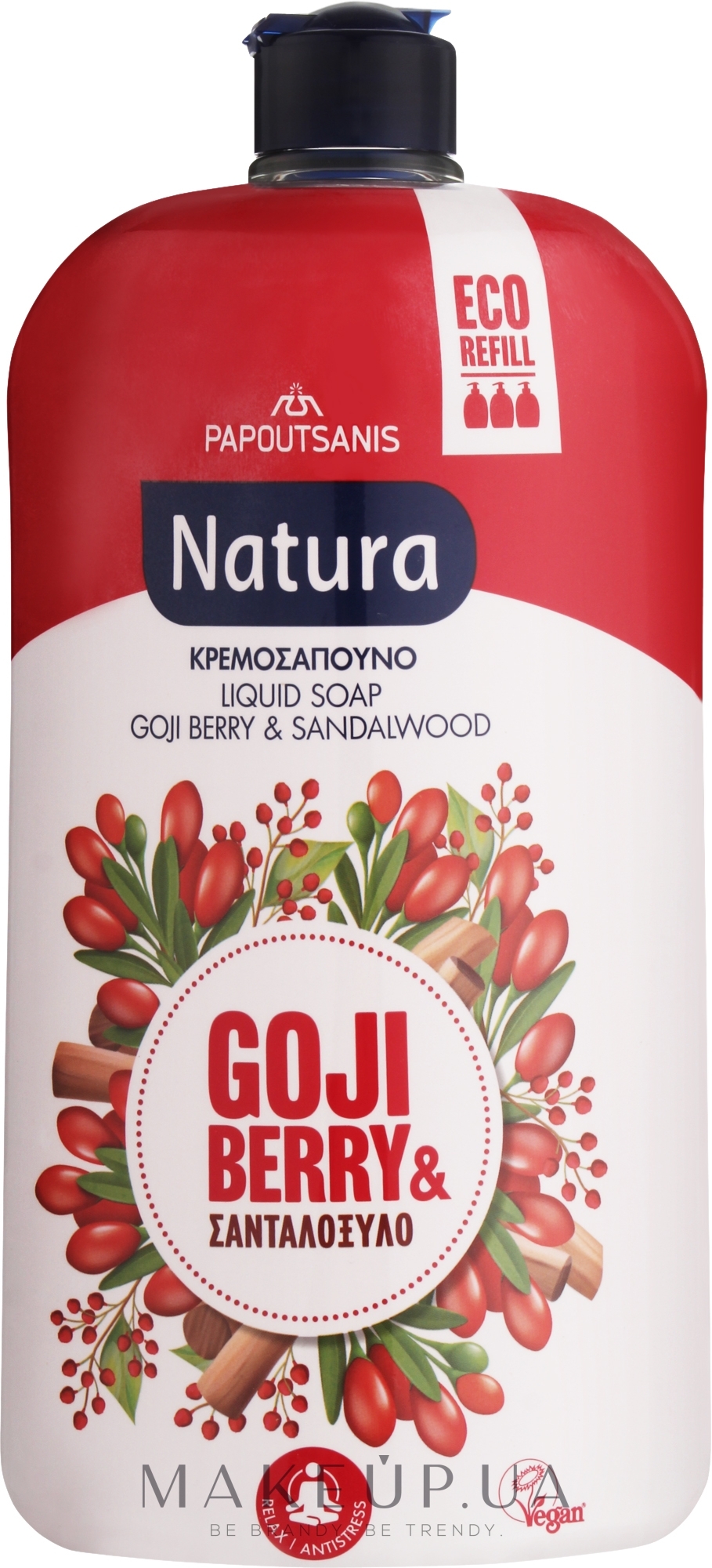Жидкое мыло "Сандаловое дерево и ягоды годжи" - Papoutsanis Natura Liquid Soap Bottle Refill Goji Berry & Sandalwood (сменный блок)  — фото 900ml