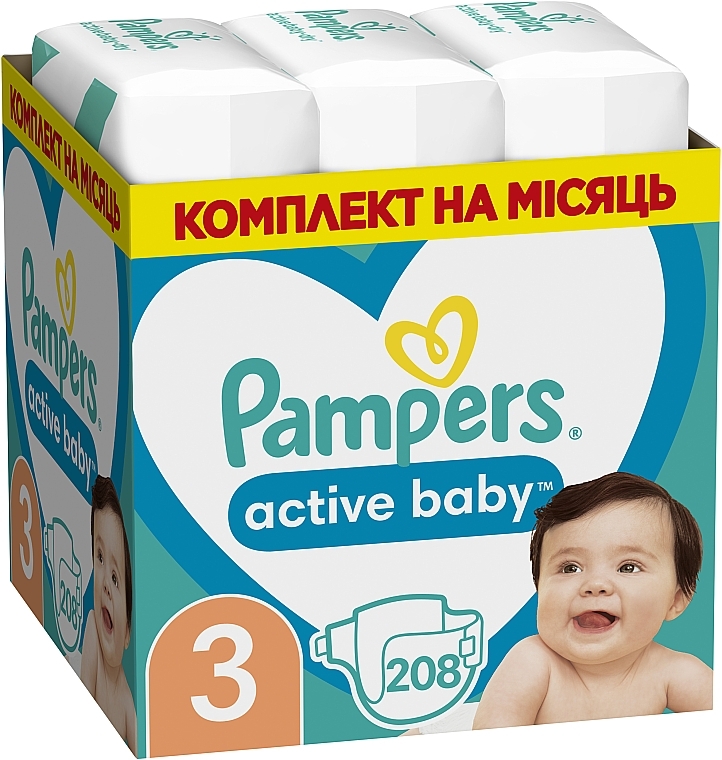 Подгузники Active Baby, размер 3 (Midi) 6-10 кг, 208 шт. - Pampers — фото N1