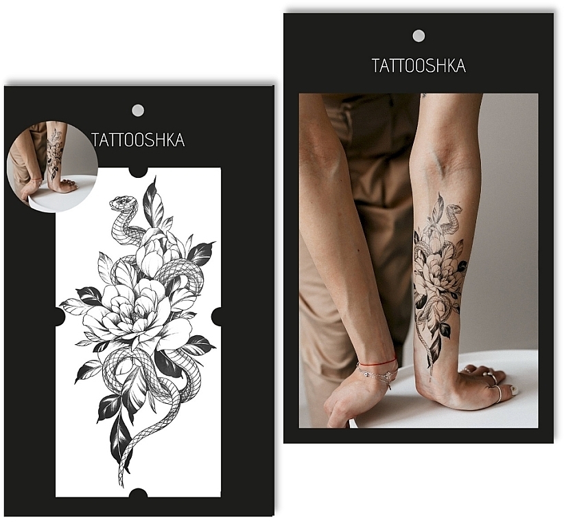 Временное тату "Змея и цветы" - Tattooshka
