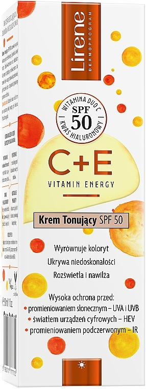 Тонирующий крем для лица - Lirene C + E Vitamin Energy Toning Cream SPF 50 — фото N2