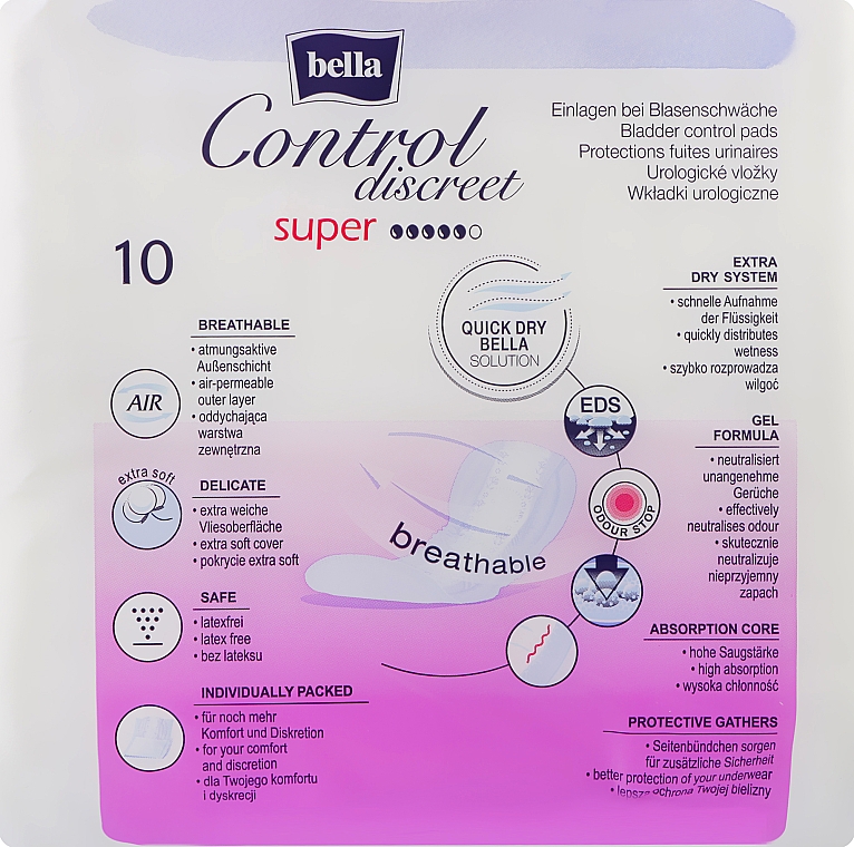 Урологические прокладки для женщин, 10 шт. - Bella Control Discreet Super Bladder Control Pads — фото N2
