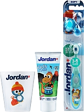 Парфумерія, косметика Набір, склянка з пінгвіном, варіант 1 - Jordan Kids (toothpaste/50ml + toothbrush/1pc + cup)