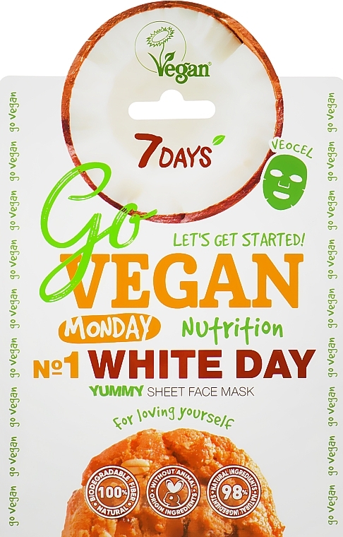 ПОДАРОК! Тканевая маска для лица "Для тех, кто любит себя" - 7 Days Go Vegan Monday White Day — фото N1