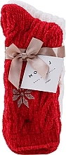 Теплі довгі жіночі шкарпетки із синелі, білі зі сніжинкою + червоні зі сніжинкою - Moraj — фото N1