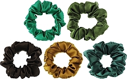 Набір шовкових резинок для волосся, зелені, 5 шт. - ScrunchyUA — фото N1