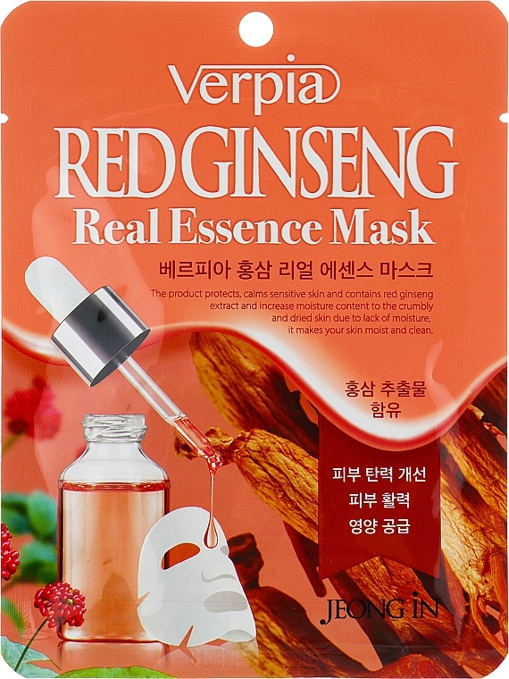 Тканевая маска для лица с экстрактом красного женьшеня - Verpia Red Gingseng Real Essence Mask — фото N1