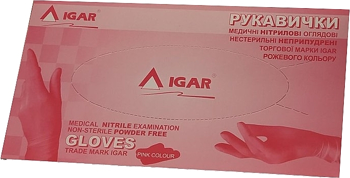 Перчатки смотровые нитриловые, неопудренные, размер S, 200 шт., розовые - Igar  — фото N1