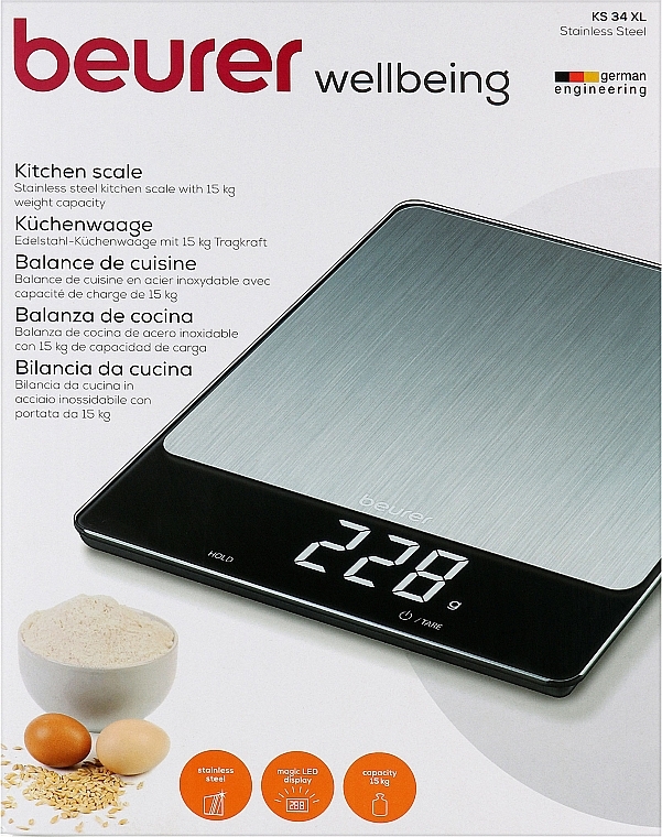 Весы кухонные KS 34, металлик - Beurer KS 34 Stainless Steel — фото N1