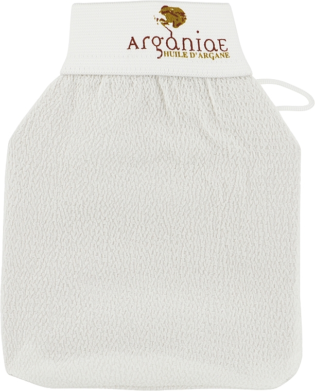 Варежка для хамама, натурального пилинга и массажа, белая - Arganiae Spa Exfoliating Mitt — фото N1