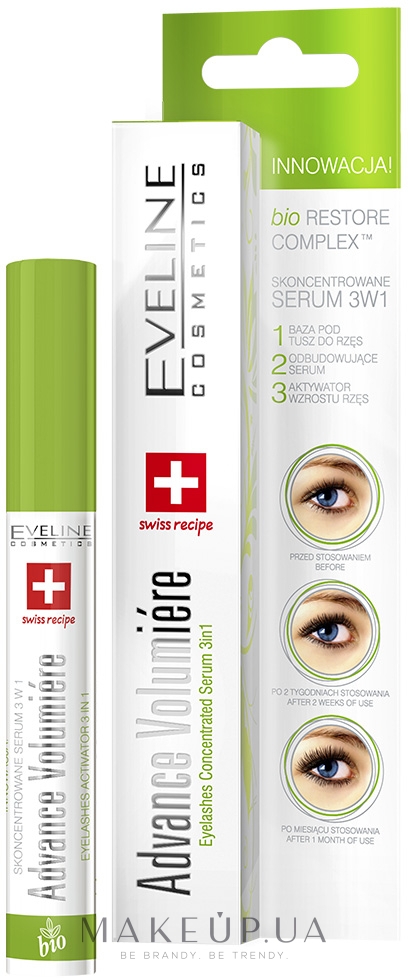 Активна сироватка для вій 3 в 1 - Eveline Cosmetics Eyelashes Concentrated Serum Mascara Primer 3 In 1 — фото 10ml