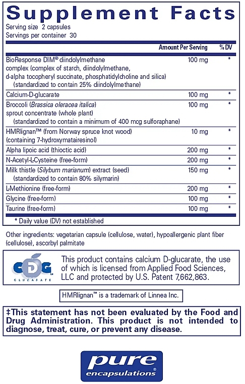 Диетическая добавка "Дииндолилметановый комплекс", капсулы - Pure Encapsulations DIM Detox — фото N2