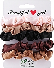 Набор атласных резинок для волос, 5шт, светло-розовая + бежевая + черная + темно-коричневая + коричневая - Yeye — фото N1