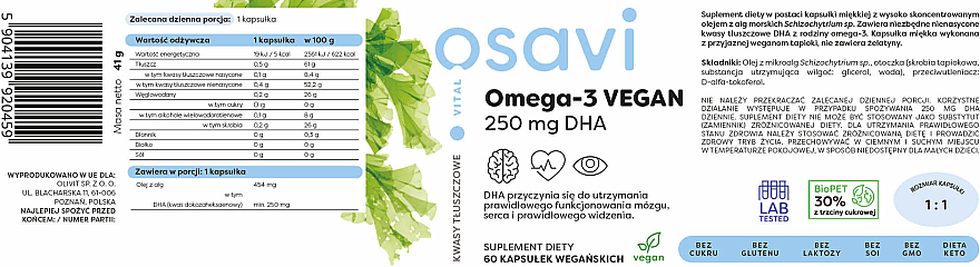 Капсули "Омега-3 для веганів 250 мг DHA" - Osavi Omega-3 Vegan — фото N3