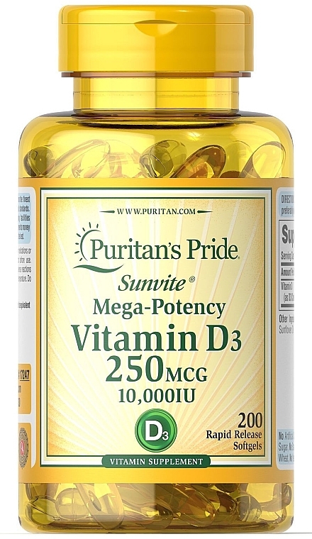 Харчова добавка "Вітамін D3", 25 мкг - Puritan's Pride Premium Sunvite Super-Potency Vitamin D3 10000 IU — фото N1