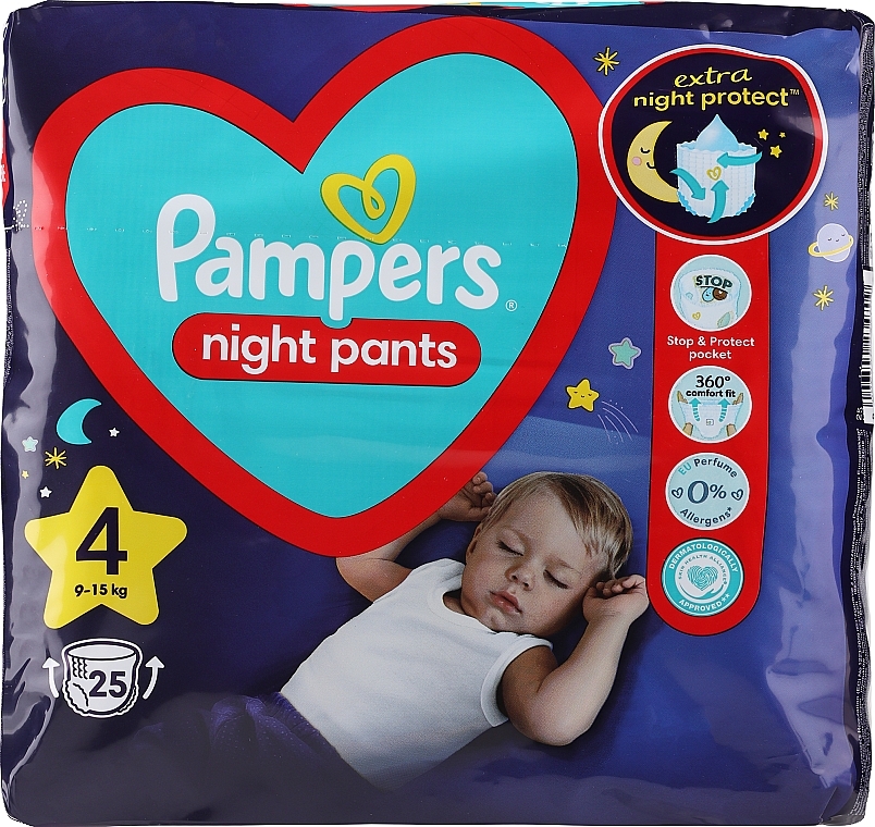 Подгузники-трусики ночные Night Pants Размер 4 (9-15 кг), 25 шт - Pampers — фото N1