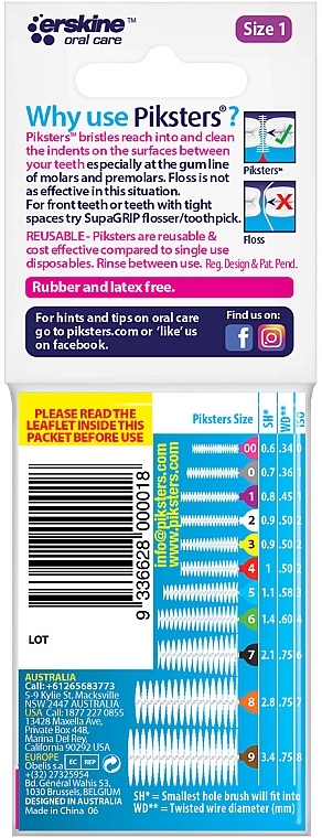 Межзубные ершики 1, фиолетовые, 10 шт. - Piksters Interdental Brushes Purple Size 1 — фото N2