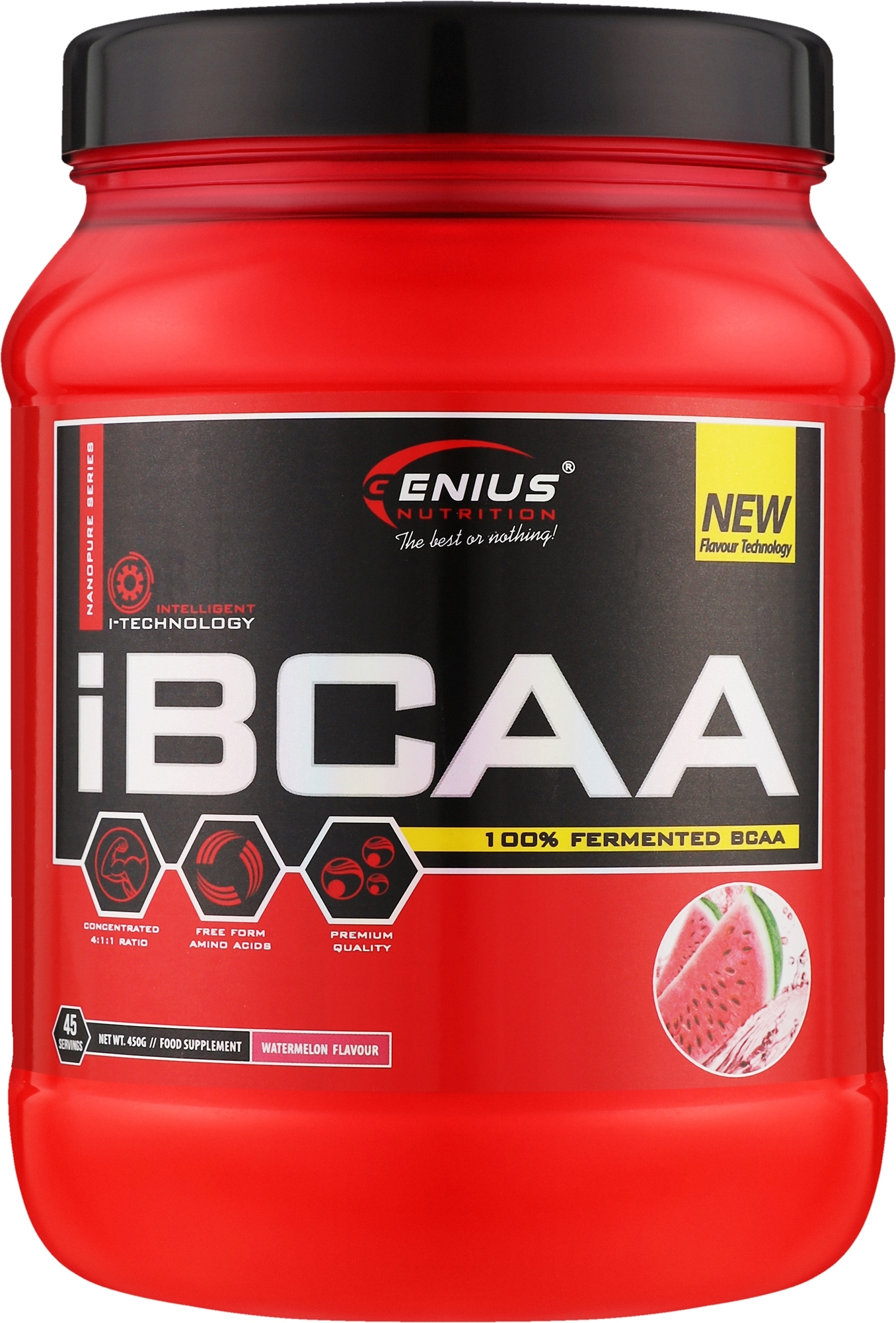 Аминокислоты "iBCAA", арбуз - Genius Nutrition 100% Fermented BCAA Powder Watermelon — фото 450g