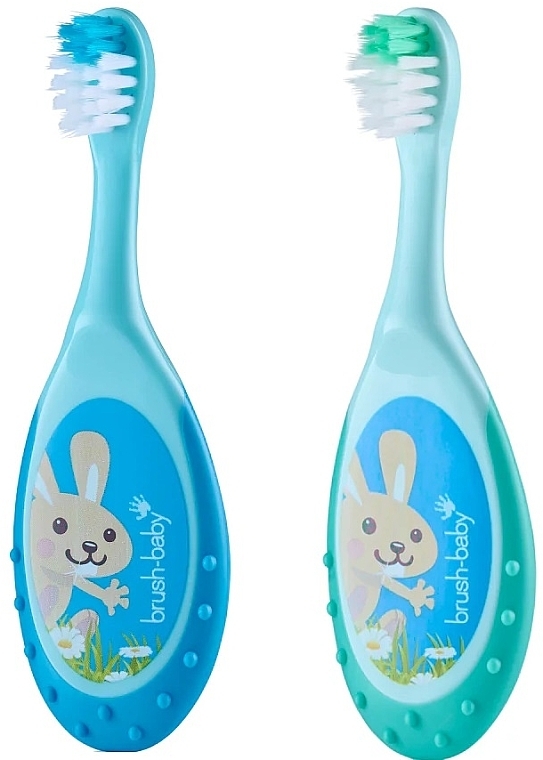 Набор из 2 щеток "Flossbrush", 0-3 лет, голубая/бирюзовая - Brush-Baby Mixed Colour Blue/Teal — фото N2