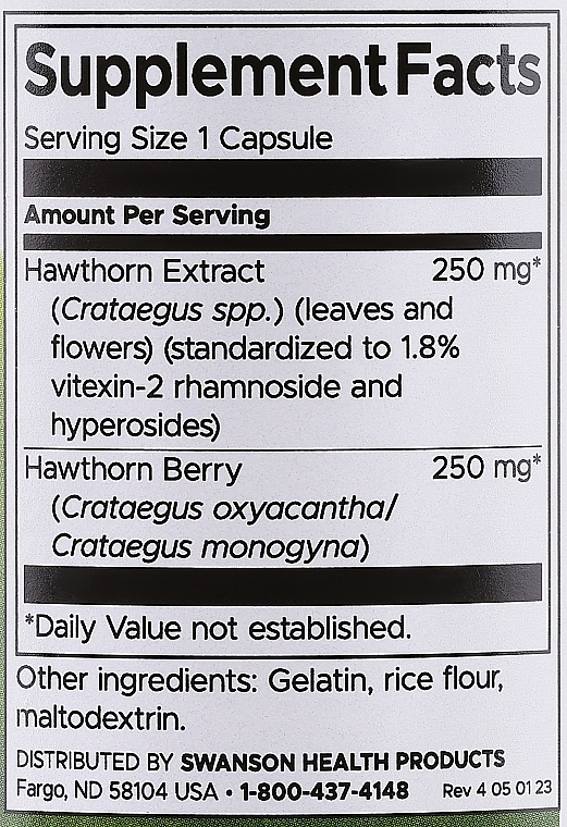 Харчова добавка "Екстракт глоду", 250 мг - Swanson Hawthorn Extract — фото N3