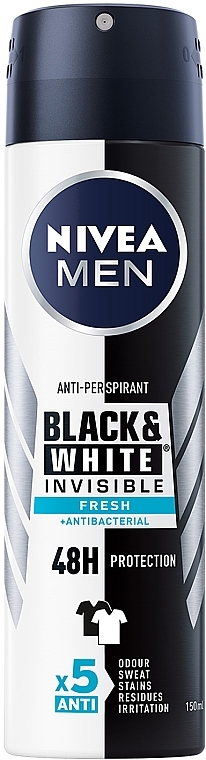 Антиперспірант "Чорне та Біле невидимий: свіжий", спрей - NIVEA MEN Black & White Invisible Fresh Anti-Perspirant — фото N1