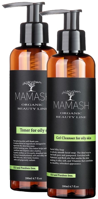 Комплексный уход для очищения жирной и комбинированной кожи - Mamash Organic (ton/200ml + gel/200ml)