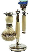 Набор для бритья - Golddachs Finest Badger, Fusion Polymer Ivory Chrom (sh/brush + razor + stand) — фото N1