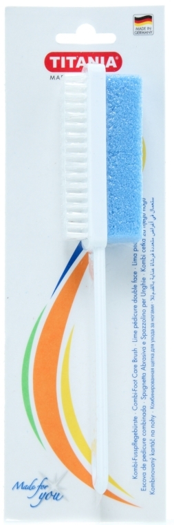 Щетка-пемза педикюрная комбинированная, 7066, на длинной ручке, голубая - Titania — фото N1