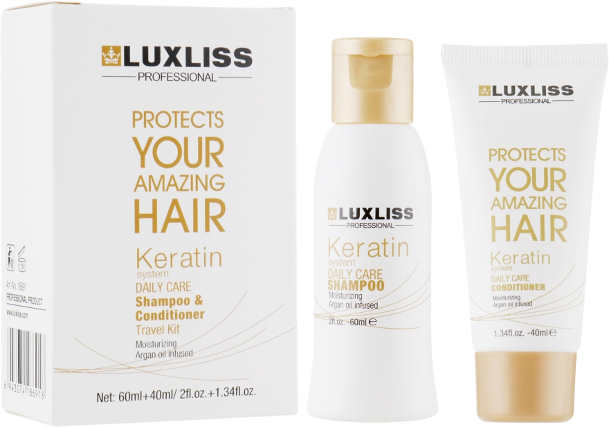 Кератиновый дорожный набор - Luxliss Keratin Travel Kit(balm/40 + shm/60)