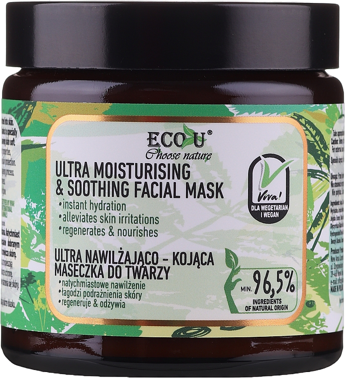 Зволожувальна і заспокійлива маска для обличчя - Eco U Choose Nature Ultra Moisturizing & Soothing Face Mask — фото N2