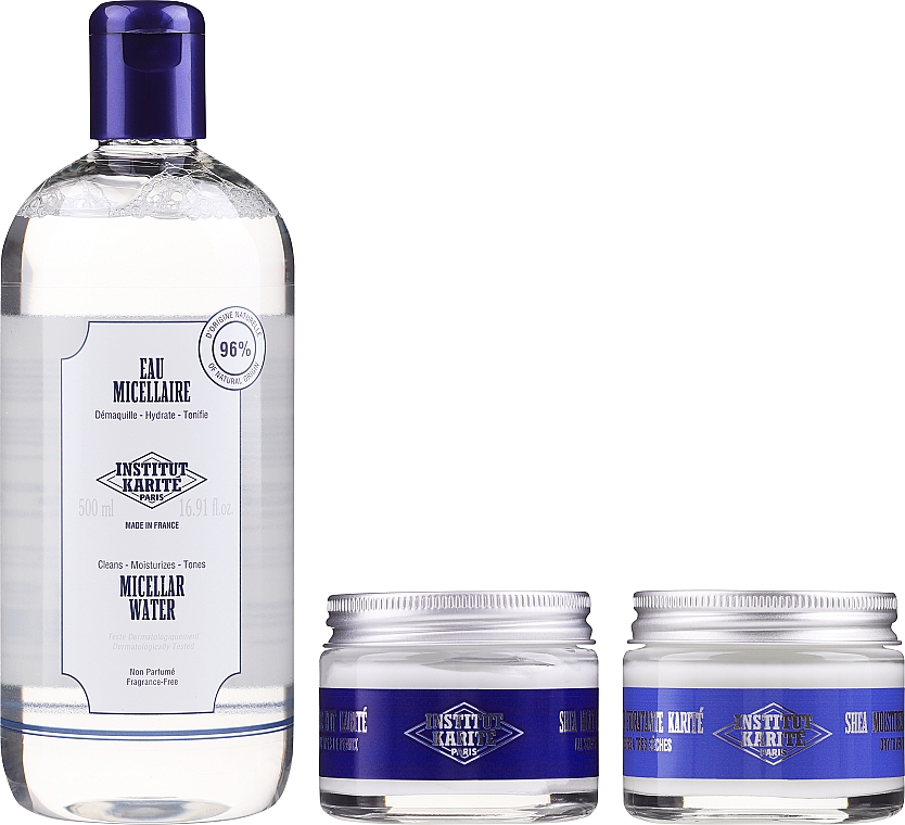 Набір - Institut Karite Christmas Set Hydration 1 (micel/water/500 ml + cr/50 ml + cr/50 ml + bag) — фото N2