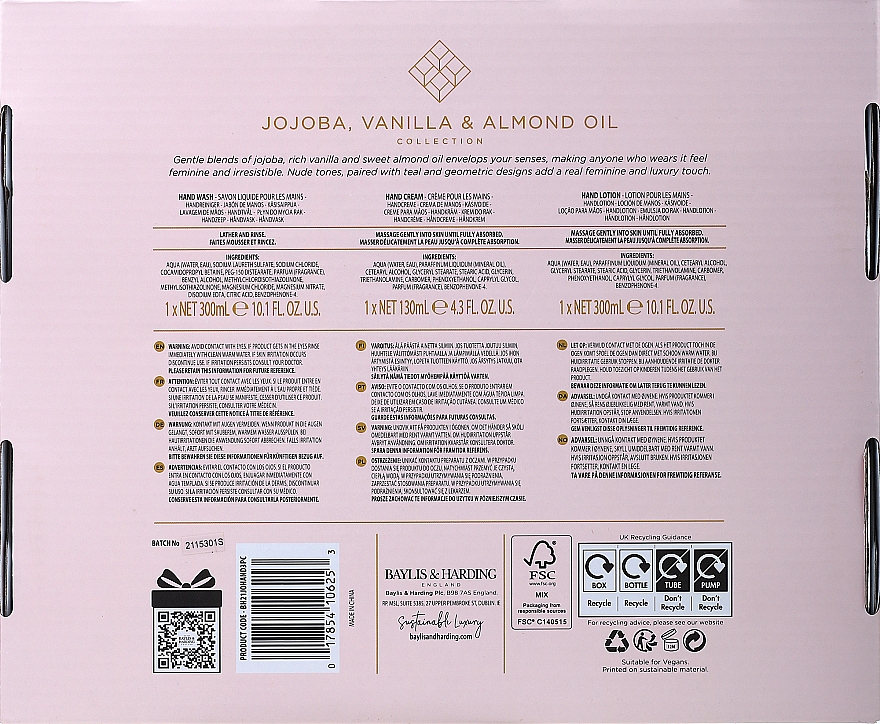 Набір - Baylis & Harding Jojoba, Vanilla & Almond Oil Hand Care Set(h/soap/300ml + h/lot/300ml + h/cr/130ml) — фото N5
