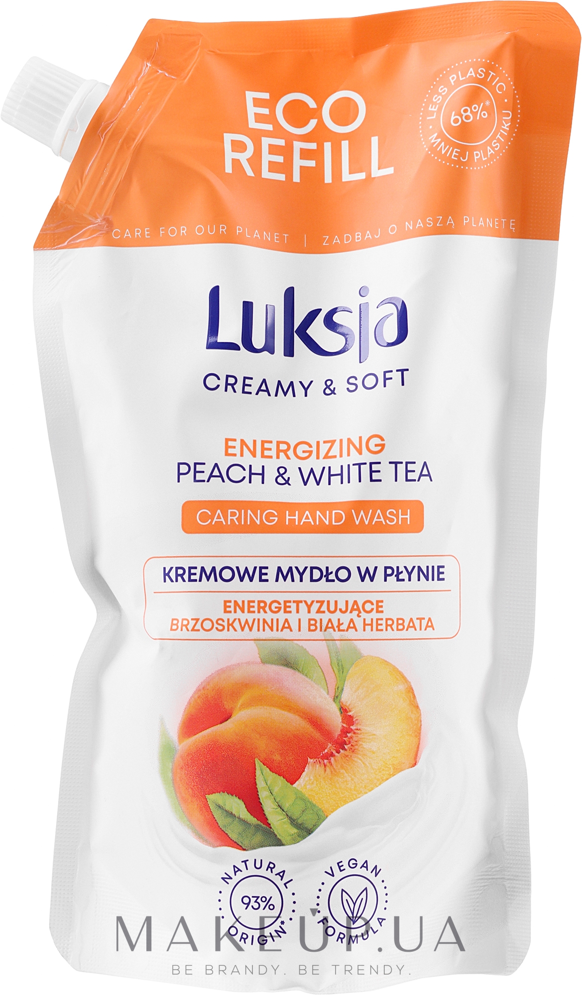 Рідке мило з персиком та білим чаєм - Luksja Creamy & Soft Energizing Peach & White Tea Caring Hand Wash (дой-пак) — фото 400ml