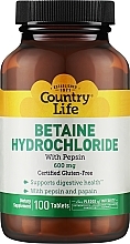 Парфумерія, косметика Натуральний комплекс "Бетаїн гідрохлорид з пепсином" - Country Life Betaine Hydrochloride