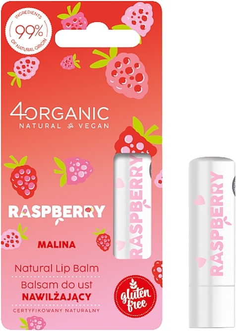 Натуральний зволожувальний бальзам для губ "Малина" - 4Organic Natural Lip Balm Raspberry — фото N1