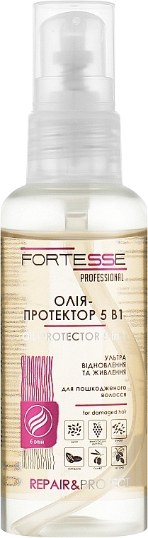 Восстанавливающее масло-протектор 5в1 для сухих и поврежденных волос - Fortesse Professional Repair & Protect Oil-Protector — фото N8