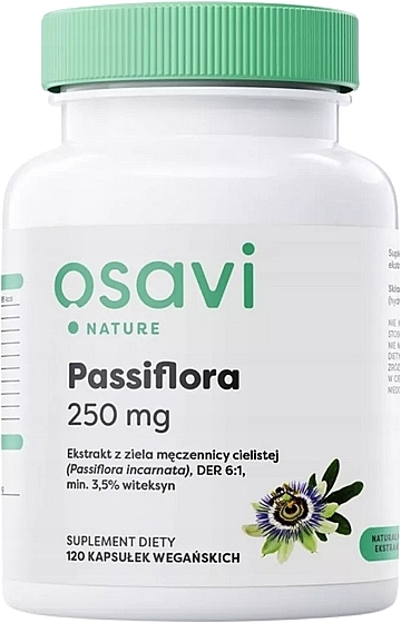 Харчова добавка для підтримання нервової системи "Пасифлора", 250 мг - Osavi Passiflora Nervous System Support 250Mg — фото N1