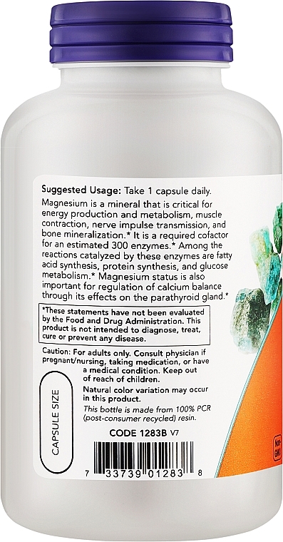 Мінерали Магній, 400 мг - Now Foods Magnesium Caps Veg Capsules — фото N2